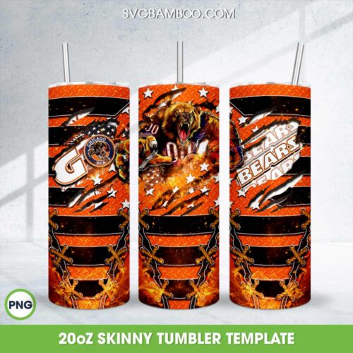 Chicago Bears Mascot Tumbler Wrap PNG, NFL Logo Chicago Bears 20oz Skinny Tumbler Template PNG