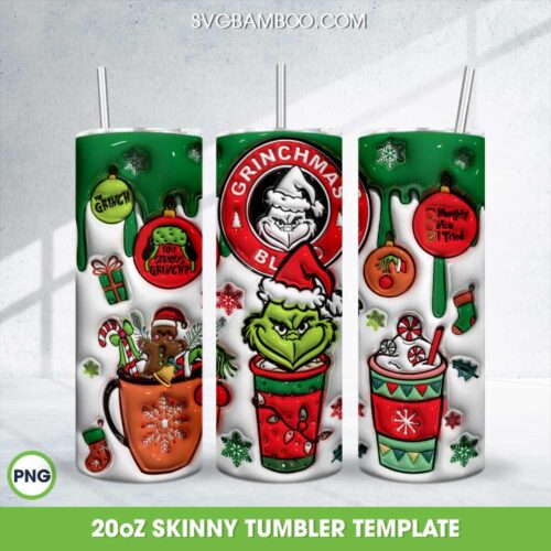 Christmas Grinch Coffee Latte Tumbler Wrap PNG, Grinchmas Coffee 20oz Skinny Tumbler Template PNG