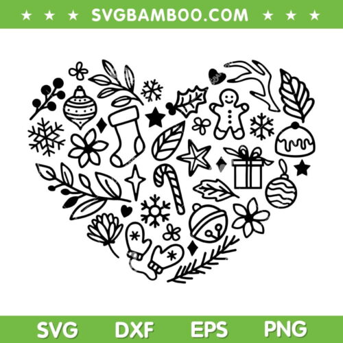 Christmas Heart SVG PNG, Merry And Bright Xmas Heart SVG, Merry Christmas Heart DXF SVG PNG EPS