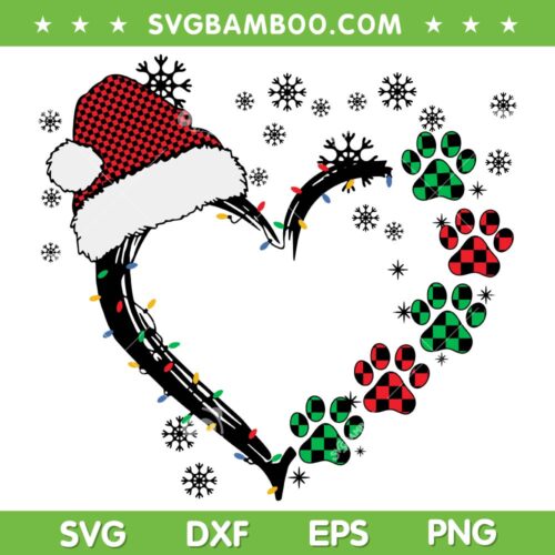 Christmas Santa Heart Paw SVG PNG, Santa Paw SVG, Funny Christmas Hat DXF SVG PNG EPS