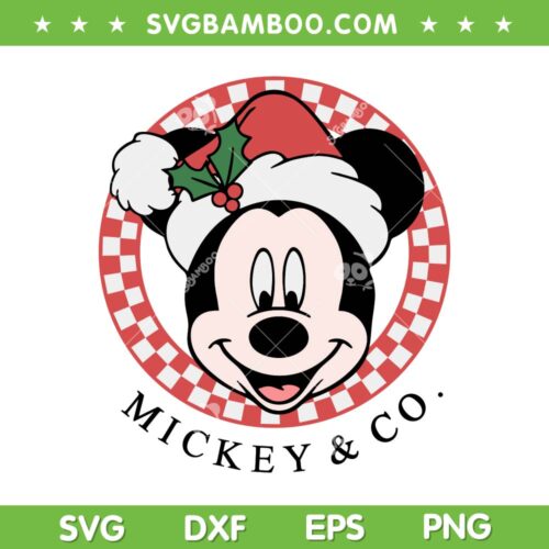 Christmas Santa Mickey Checkered SVG PNG, Mickey Santa Hat SVG, Mickey Mouse Christmas DXF SVG PNG EPS