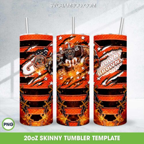 Cleveland Browns Mascot Tumbler Wrap PNG, NFL Logo Cleveland Browns 20oz Skinny Tumbler Template PNG