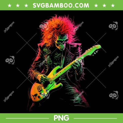 Colorful Skeleton Rock Band PNG, Rock N Roll Skull PNG, Skeleton And Guitar PNG