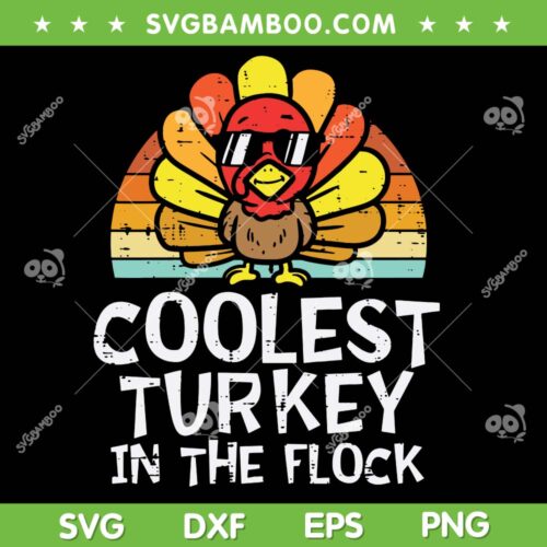 Coolest Turkey In The Flock SVG PNG, Kids Turkey Coolest Thanksgiving SVG, Happy Thanksgiving DXF SVG PNG EPS
