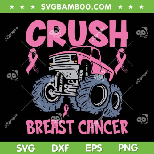 Crush Breast Cancer Truck SVG PNG, Monster Truck Pink Ribbon SVG, Breast Cancer Awareness DXF SVG PNG EPS