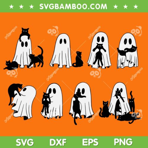 Cute Ghost and Black Cat SVG PNG, Halloween Ghost Play With Cat SVG, Boo Ghost Chill DXF SVG PNG EPS