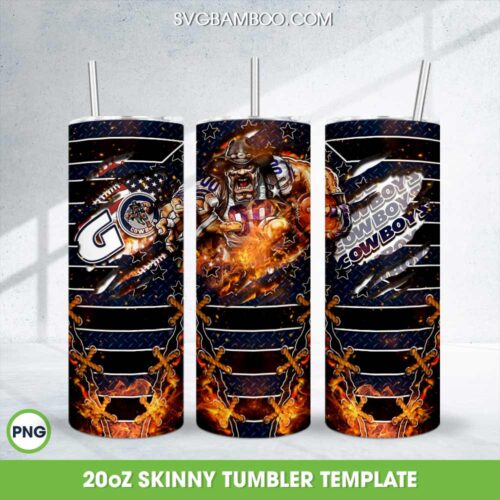 Dallas Cowboys Mascot Tumbler Wrap PNG, NFL Football Team Logo 20oz Skinny Tumbler Template PNG