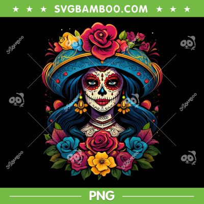 De Los Muertos La Catrina Sugar Skull PNG, Women Day Of The Dead PNG, Lady Skull PNG