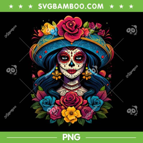 De Los Muertos La Catrina Sugar Skull PNG, Women Day Of The Dead PNG, Lady Skull PNG