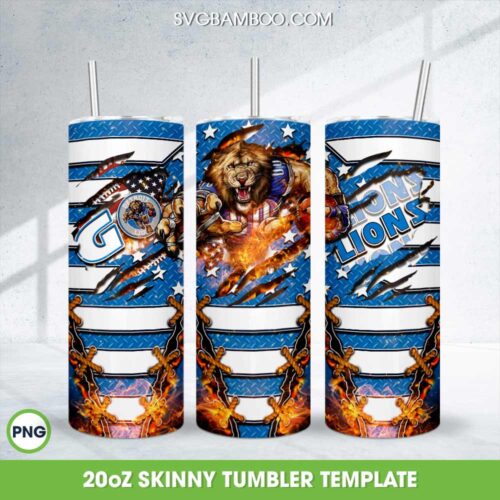 Detroit Lions Mascot Tumbler Wrap PNG, NFL Logo Detroit Lions 20oz Skinny Tumbler Template PNG