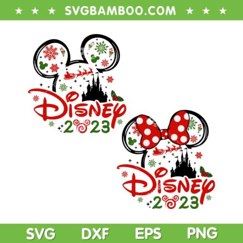 Disney Christmas 2023 SVG PNG, Mickey Mouse Ear Christmas SVG, Mickey Disney Castle Ears DXF SVG PNG EPS