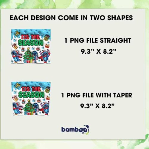 Disney Stitch Tis The Season Tumbler Wrap PNG, Christmas Lilo And Stitch 20oz Skinny Tumbler Template PNG