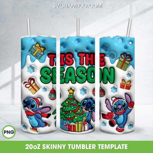 Disney Stitch Tis The Season Tumbler Wrap PNG, Christmas Lilo And Stitch 20oz Skinny Tumbler Template PNG