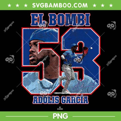El Bombi Adolis Garcia Texas MLBPA PNG, El Bombi 53 Adolis Garcia PNG, Texas Rangers Baseball PNG