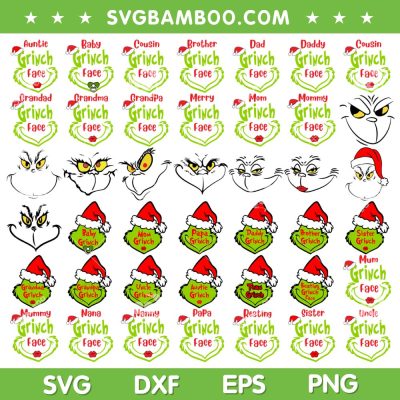 Family Grinch Faces SVG Bundle, Merry Grinch Face Xmas SVG Bundle, Grinch Family DXF SVG PNG EPS