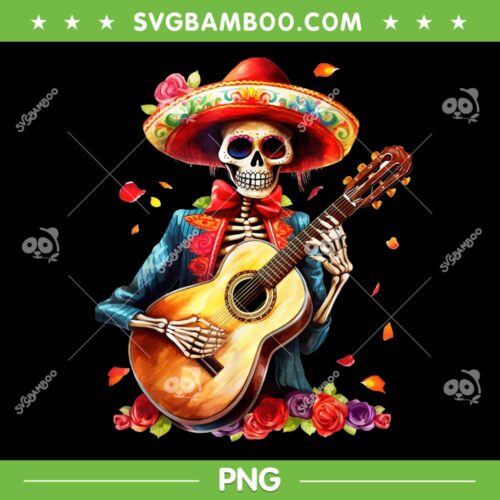Floral Guitar Dia De Los Muertos PNG, Acoustic Mariachi Day Of Dead PNG, Skeleton Mexico Skull PNG