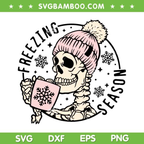 Freezing Season SVG PNG, Christmas Skeleton Drink Coffee SVG, Skull Season DXF SVG PNG EPS