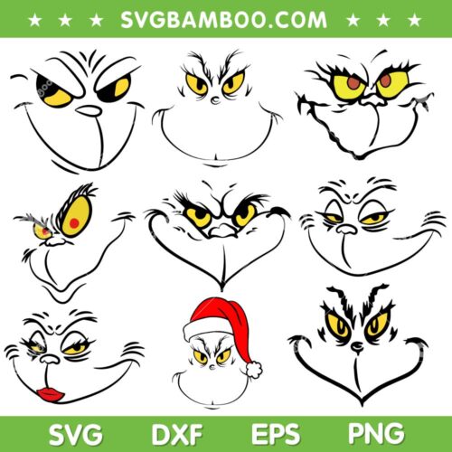 Funny Grinch Face Bundle SVG, Christmas Resting Grinch Face Bundle SVG, Grinch Head DXF SVG PNG EPS