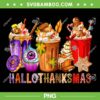 Funny Halloween Thanksgiving Christmas Coffee Latte PNG, Happy Hallothanksmas Snacks PNG, Hallothanksmas Coffee PNG