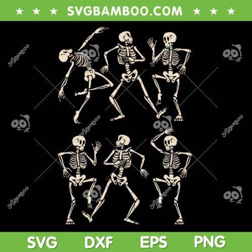 Funny Skeletons Dance SVG PNG, Halloween Skeleton Party Dancing SVG, Dancing Skeletons DXF SVG PNG EPS