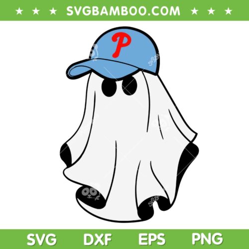 Ghost Phillies Fan SVG PNG, Cute Ghost Philadelphia Philly Baseball SVG, Philadelphia Boo DXF SVG PNG EPS