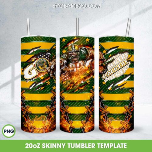 Green Bay Packers Mascot Tumbler Wrap PNG, Packers Football Sports 20oz Skinny Tumbler Template PNG