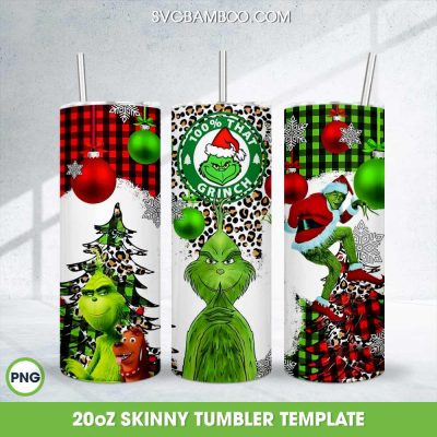 Grinch Buffalo Plaid Tumbler Wrap PNG, Merry Christmas Grinch 2023 20oz Skinny Tumbler Template PNG