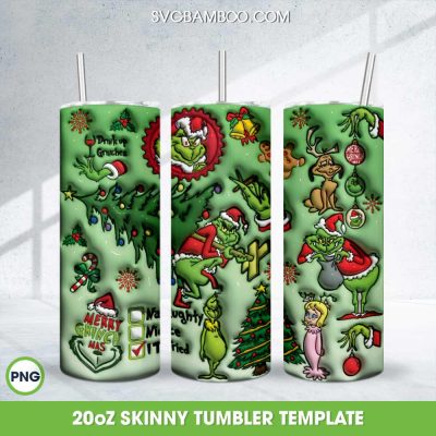 Grinch Characters Tumbler Wrap PNG, 3D Inflated Grinch Xmas 20oz Skinny Tumbler Template PNG Grinch Characters Tumbler Wrap PNG, 3D Inflated Grinch Xmas 20oz Skinny Tumbler Template PNG