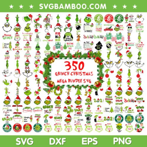 Grinch Christmas Mega Bundle SVG, 350 Grinch Face SVG Bundle, Cute Grinch Face DXF SVG PNG EPS