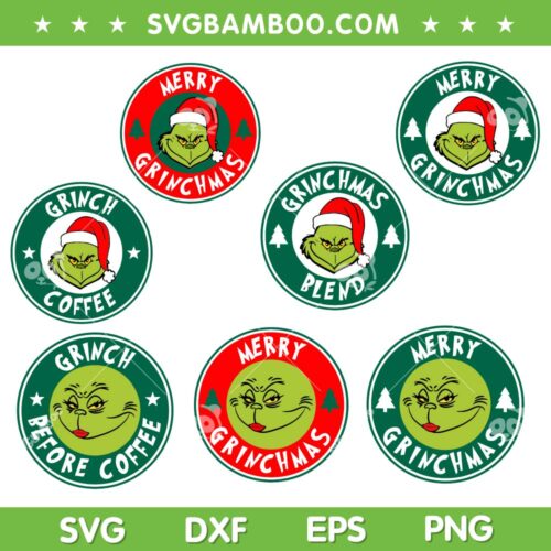 Grinch Coffee SVG Bundle, Funny Grinch Face Starbucks SVG Bundle, Merry Grinchmas DXF SVG PNG EPS