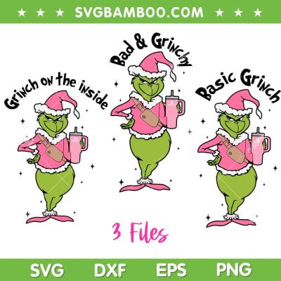 Grinch Stanley Tumbler Inspired SVG Bundle, Grinch Cup And Bag SVG Bundle, Cute Grinch Christmas DXF SVG PNG EPS