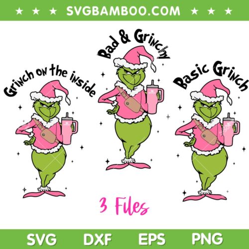 Grinch Stanley Tumbler Inspired SVG Bundle, Grinch Cup And Bag SVG Bundle, Cute Grinch Christmas DXF SVG PNG EPS