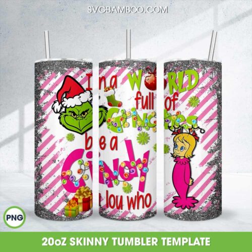 Grinch And Cindy Lou Merry Christmas Tumbler Wrap PNG, Grinch And Friends 20oz Skinny Tumbler Template PNG