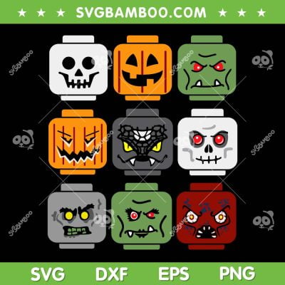 Halloween Building Brick Head Pumpkin SVG, Ghost Zombie Friends SVG, Halloween Brick Faces DXF SVG PNG EPS Halloween Building Brick Head Pumpkin SVG, Ghost Zombie Friends SVG, Halloween Brick Faces DXF SVG PNG EPS