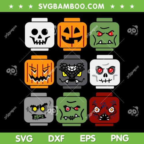 Halloween Building Brick Head Pumpkin SVG, Ghost Zombie Friends SVG, Halloween Brick Faces DXF SVG PNG EPS