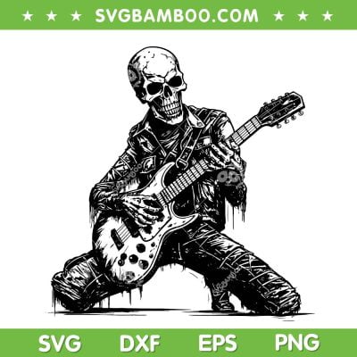 Halloween Skeleton Playing Guitar SVG PNG, Rock And Roll Skull Skeleton SVG, Skeleton With Guitar DXF SVG PNG EPS