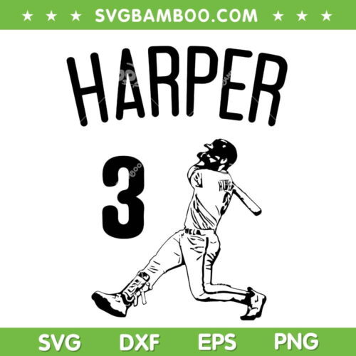 Harper 3 SVG PNG, Philadelphia Phillies Baseball Bryce Harper SVG, Bryce Harper Baseball Player DXF SVG PNG EPS