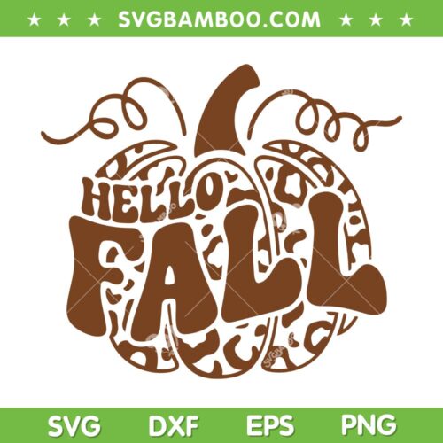 Hello Fall Vibes Leopard Pumpkin SVG PNG, Fall Pumpkin SVG, Autumn Leopard Pumpkin DXF SVG PNG EPS