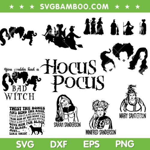 Hocus Pocus Hair SVG Bundle, The Sanderson Sisters Silhouette Bundle SVG, Hocus Pocus Quote SVG Bundle