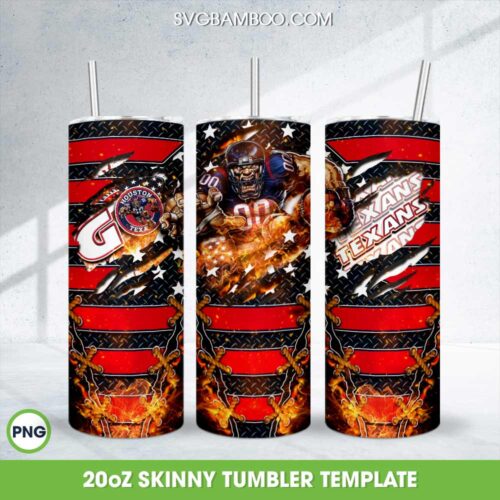 Houston Texans Mascot Tumbler Wrap PNG, NFL Football Team Logo 20oz Skinny Tumbler Template PNG