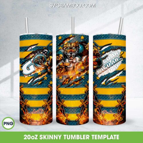 Jacksonville Jaguars Mascot Tumbler Wrap PNG, NFL Jacksonville Jaguars Logo 20oz Skinny Tumbler Template PNG