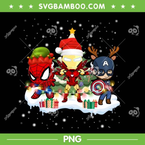 Kids Spiderman Iron Man Captain American Merry Christmas PNG, Kids Spiderman Christmas PNG, Spider Santa PNG