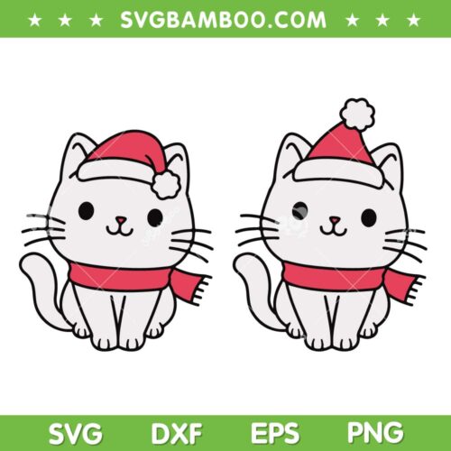 Kitty Cat Santa Hat SVG PNG, Christmas Cat Santa Hat SVG, Cat In The Christmas Hat DXF SVG PNG EPS