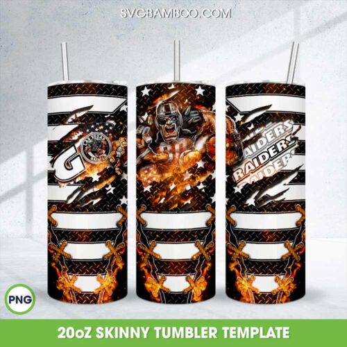Las Vegas Raiders Mascot Tumbler Wrap PNG, Raiders Football Team Logo 20oz Skinny Tumbler Template PNG