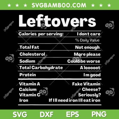 Leftovers Nutrition Facts SVG PNG, Thanksgiving Leftover Recipe SVG, Leftovers Calories DXF SVG PNG EPS