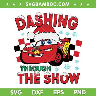 Lightning McQueen Merry Christmas SVG PNG, Dashing Through The Show Christmas Car SVG, Car Santa Hat DXF SVG PNG EPS