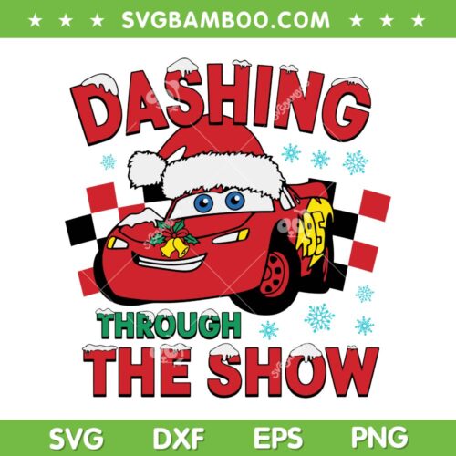 Lightning McQueen Merry Christmas SVG PNG, Dashing Through The Show Christmas Car SVG, Car Santa Hat DXF SVG PNG EPS