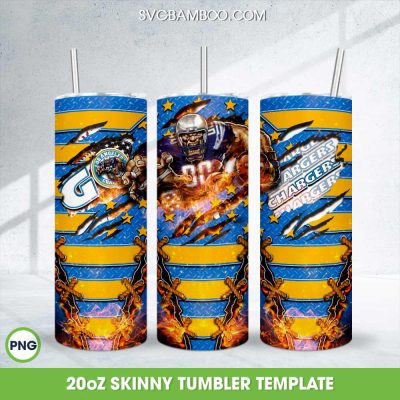 Los Angeles Chargers Mascot Tumbler Wrap PNG, LA Chargers Logo Football 20oz Skinny Tumbler Template PNG