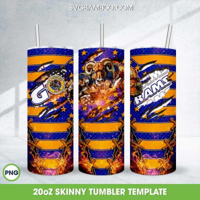 Los Angeles Rams Mascot Tumbler Wrap PNG, LA Rams Football Team 20oz Skinny Tumbler Template PNG