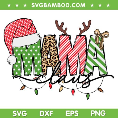 Mama Claus Retro Christmas SVG PNG, Mama Plaid Leopard Xmas SVG, Christmas Mama Claus DXF SVG PNG EPS